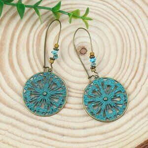 Women Elegant Bronze Flower Design Drop Earrings NWT